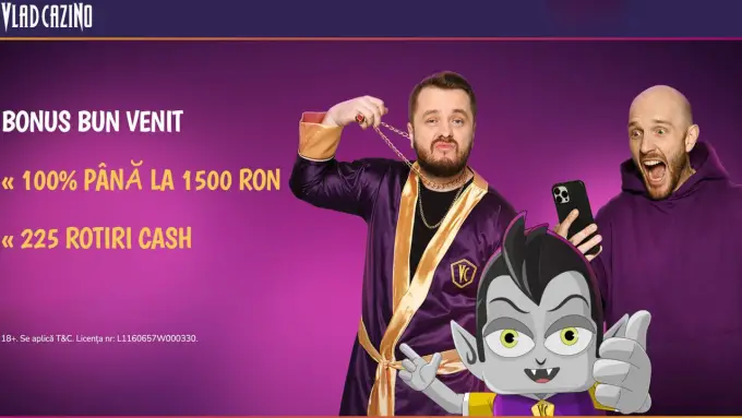 🧛‍♂️VLAD CAZINO: Bonus de Bun Venit de 💰1500 RON + 🎰225 Rotiri Gratuite